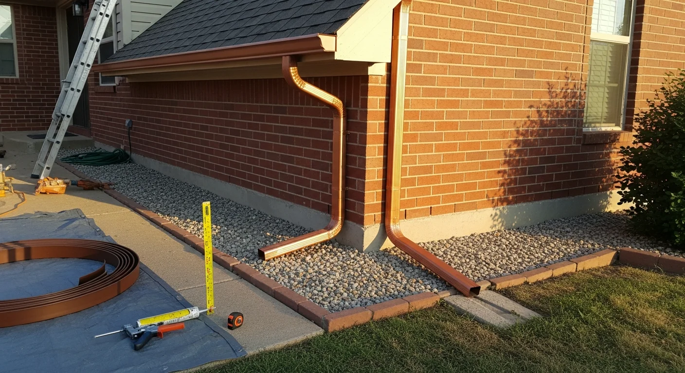 New gutters installed along roofline of residential home