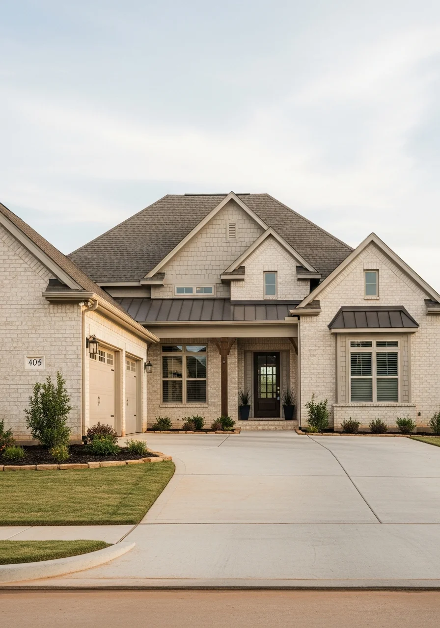 Portrait view of a well-maintained Edmond home exterior with landscaping and driveway.