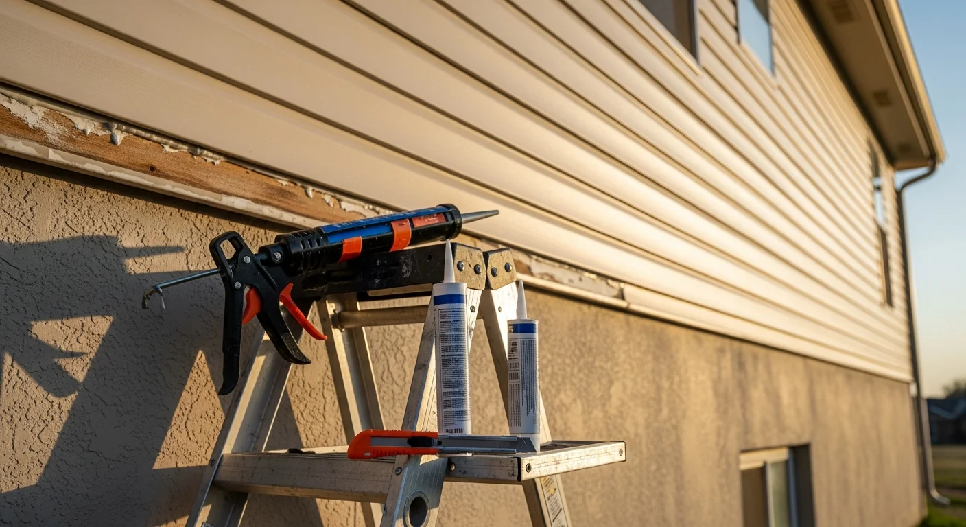 A Webb Roofing & Construction405 crew member inspecting exterior siding panels on an Oklahoma City home after storm damage. Close-up view shows a technician checking panel seams and fasteners along the home's exterior wall.